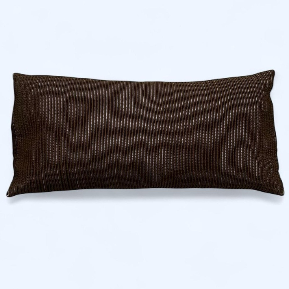 DKNY Brown White Cotton Knit Down Feather Lumbar Throw Decorative Pillow Bedroom